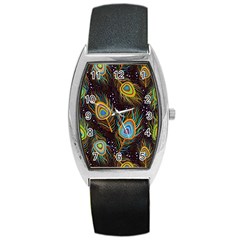 Pattern Feather Peacock Barrel Style Metal Watch by Wav3s