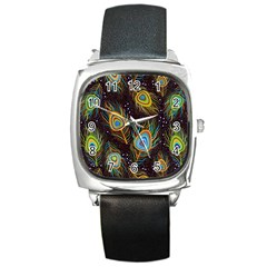 Pattern Feather Peacock Square Metal Watch by Wav3s