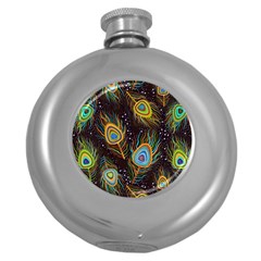 Pattern Feather Peacock Round Hip Flask (5 Oz) by Wav3s