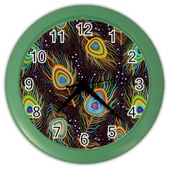 Pattern Feather Peacock Color Wall Clock by Wav3s