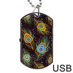 Pattern Feather Peacock Dog Tag Usb Flash (one Side) by Wav3s