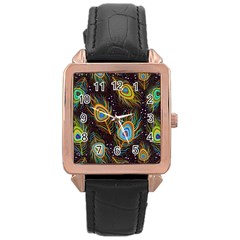 Pattern Feather Peacock Rose Gold Leather Watch  by Wav3s