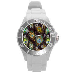 Pattern Feather Peacock Round Plastic Sport Watch (l) by Wav3s