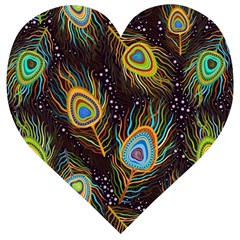 Pattern Feather Peacock Wooden Puzzle Heart by Wav3s