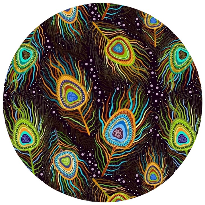 Pattern Feather Peacock Wooden Puzzle Round