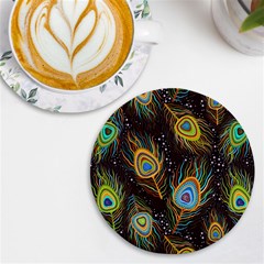 Pattern Feather Peacock Uv Print Round Tile Coaster by Wav3s