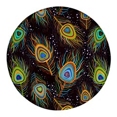 Pattern Feather Peacock Round Glass Fridge Magnet (4 Pack) by Wav3s