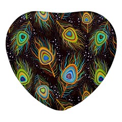 Pattern Feather Peacock Heart Glass Fridge Magnet (4 Pack) by Wav3s