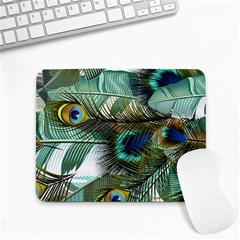 Peacock Feathers Blue Green Texture Small Mousepad by Wav3s