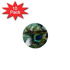 Peacock Feathers Blue Green Texture 1  Mini Buttons (10 Pack)  by Wav3s