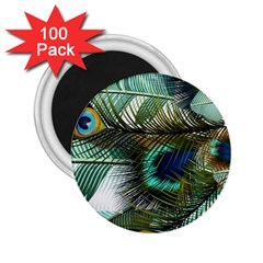 Peacock Feathers Blue Green Texture 2 25  Magnets (100 Pack)  by Wav3s