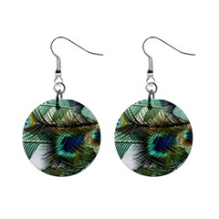 Peacock Feathers Blue Green Texture Mini Button Earrings by Wav3s