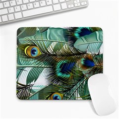 Peacock Feathers Blue Green Texture Large Mousepad by Wav3s