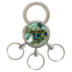 Peacock Feathers Blue Green Texture 3-ring Key Chain by Wav3s