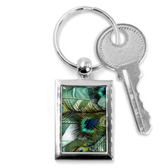 Peacock Feathers Blue Green Texture Key Chain (rectangle) by Wav3s