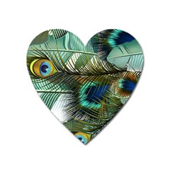 Peacock Feathers Blue Green Texture Heart Magnet by Wav3s