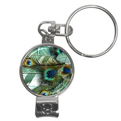 Peacock Feathers Blue Green Texture Nail Clippers Key Chain by Wav3s