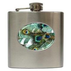 Peacock Feathers Blue Green Texture Hip Flask (6 Oz) by Wav3s