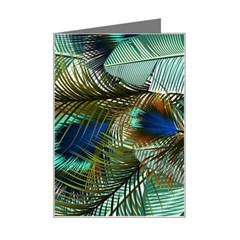 Peacock Feathers Blue Green Texture Mini Greeting Card by Wav3s