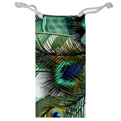 Peacock Feathers Blue Green Texture Jewelry Bag by Wav3s