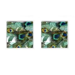 Peacock Feathers Blue Green Texture Cufflinks (square) by Wav3s