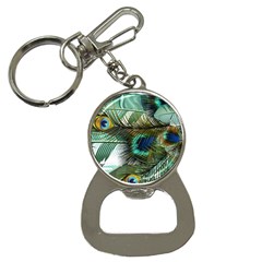 Peacock Feathers Blue Green Texture Bottle Opener Key Chain by Wav3s