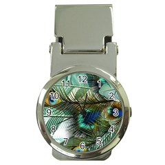 Peacock Feathers Blue Green Texture Money Clip Watches by Wav3s