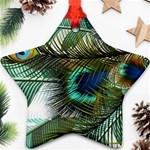 Peacock Feathers Blue Green Texture Star Ornament (Two Sides) Front