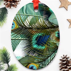 Peacock Feathers Blue Green Texture Oval Ornament (two Sides)