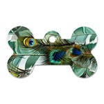 Peacock Feathers Blue Green Texture Dog Tag Bone (One Side) Front