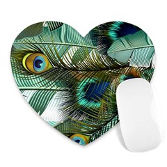 Peacock Feathers Blue Green Texture Heart Mousepad by Wav3s