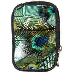 Peacock Feathers Blue Green Texture Compact Camera Leather Case by Wav3s