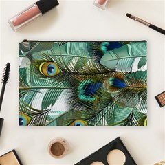 Peacock Feathers Blue Green Texture Cosmetic Bag (large) by Wav3s