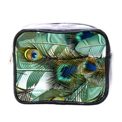 Peacock Feathers Blue Green Texture Mini Toiletries Bag (one Side) by Wav3s