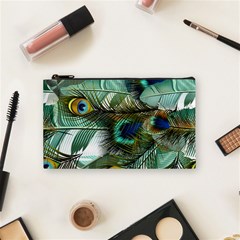 Peacock Feathers Blue Green Texture Cosmetic Bag (small) by Wav3s