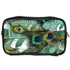 Peacock Feathers Blue Green Texture Toiletries Bag (one Side) by Wav3s