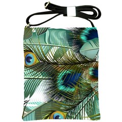 Peacock Feathers Blue Green Texture Shoulder Sling Bag by Wav3s