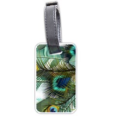 Peacock Feathers Blue Green Texture Luggage Tag (one Side) by Wav3s