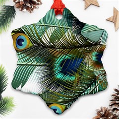 Peacock Feathers Blue Green Texture Ornament (snowflake)