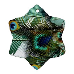 Peacock Feathers Blue Green Texture Ornament (snowflake) by Wav3s