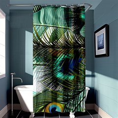 Peacock Feathers Blue Green Texture Shower Curtain 36  X 72  (stall)  by Wav3s