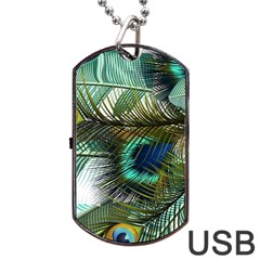 Peacock Feathers Blue Green Texture Dog Tag Usb Flash (one Side) by Wav3s