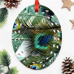 Peacock Feathers Blue Green Texture Ornament (oval Filigree)