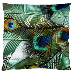 Peacock Feathers Blue Green Texture Large Cushion Case (one Side) by Wav3s