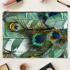 Peacock Feathers Blue Green Texture Cosmetic Bag (xxxl) by Wav3s