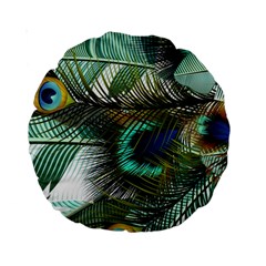 Peacock Feathers Blue Green Texture Standard 15  Premium Round Cushions by Wav3s