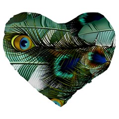 Peacock Feathers Blue Green Texture Large 19  Premium Heart Shape Cushions