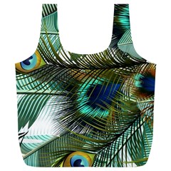 Peacock Feathers Blue Green Texture Full Print Recycle Bag (xl) by Wav3s