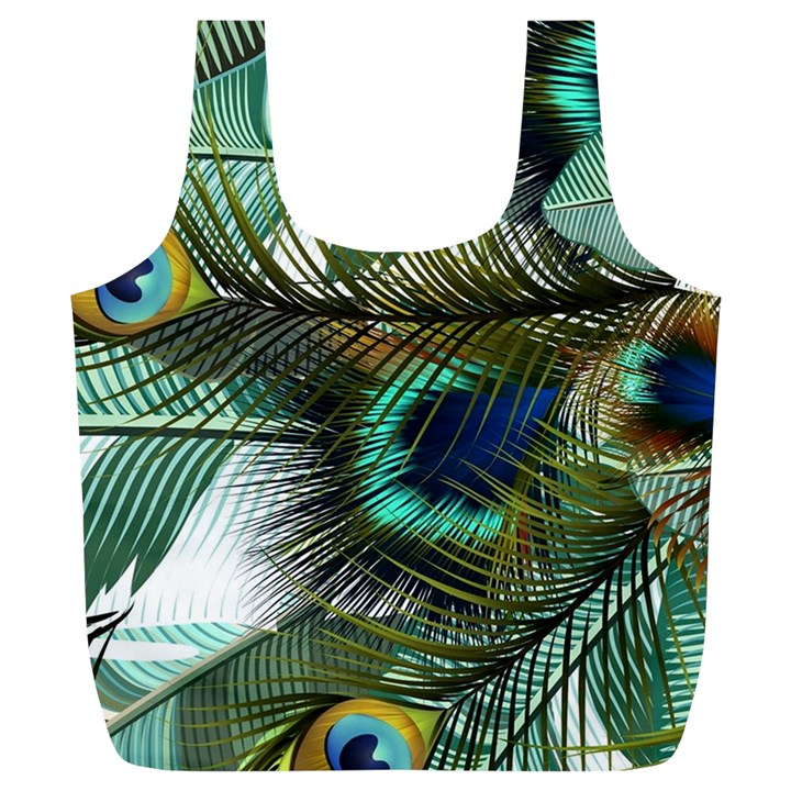 Peacock Feathers Blue Green Texture Full Print Recycle Bag (XL)