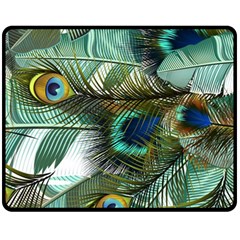 Peacock Feathers Blue Green Texture Two Sides Fleece Blanket (medium) by Wav3s